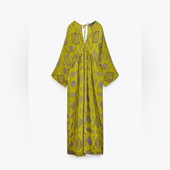 Zara Dress kaftan kimono midi maxi bohemian oversize beads prints summer - Picture 2 of 6